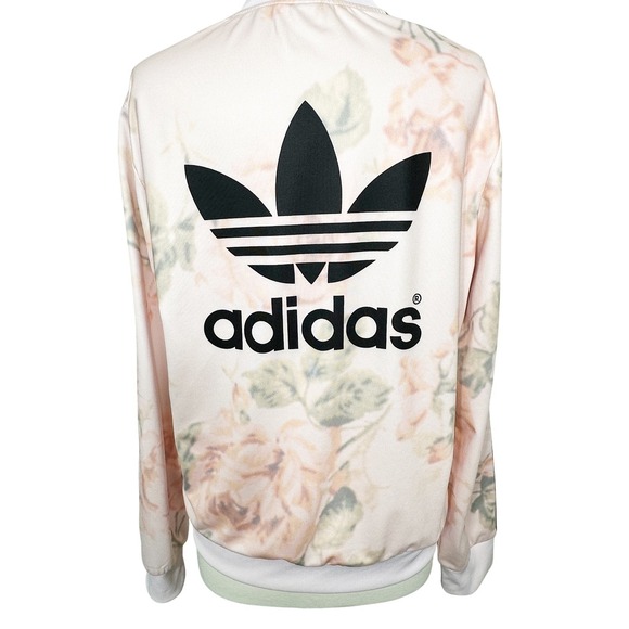 Adidas Originals Floral Track Jacket Pink Trefoil Logo M Rare‎ Athleisure Girly - Picture 4 of 11